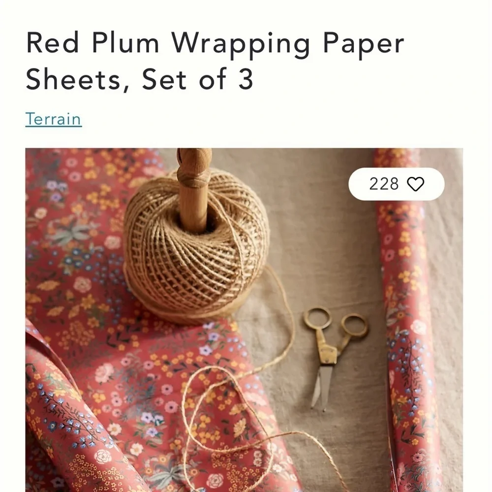 Anthropologie Red Plum Wrapping Paper NIP Set of 3 Rolls